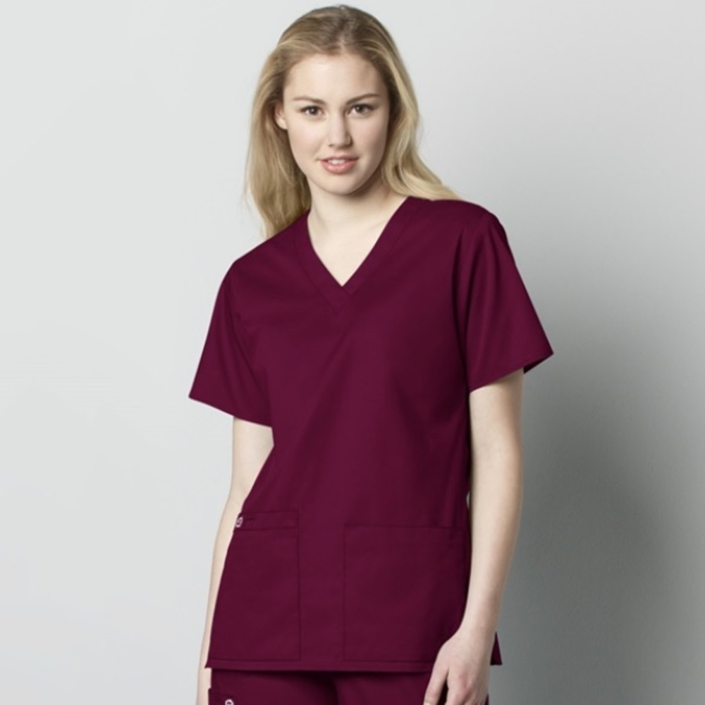 WONDERWINK Wine Colored V Neck Scrub Top